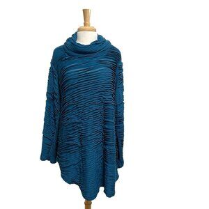 Cut Loose Ruffled Ruffle Asymmetrical Cowl-Neck Tunic Top Lagenlook Blue size XL